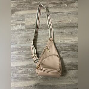 Blush pink Crossbody Bag with Striped Strap